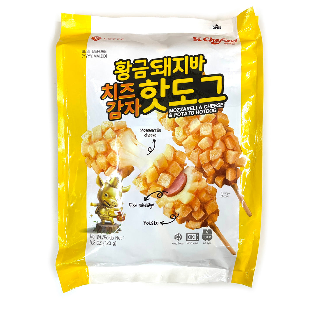 [Lotte] Mozzarella Cheese & Potato Hotdog Corn Dog / 롯데 황금 돼지바 치즈 감자 핫도그 (320g)