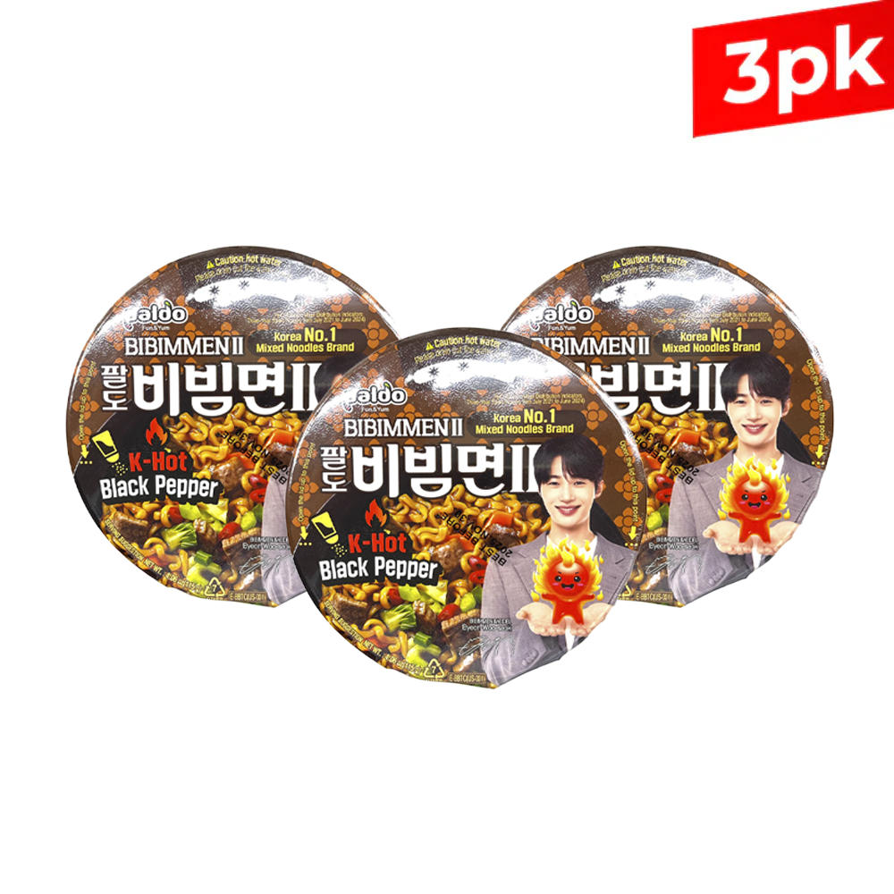 [Paldo] Bibim Myun II K-Hot Black Pepper Bowl / 팔도 비빔면 II 사발면 큰컵 (115g x3)