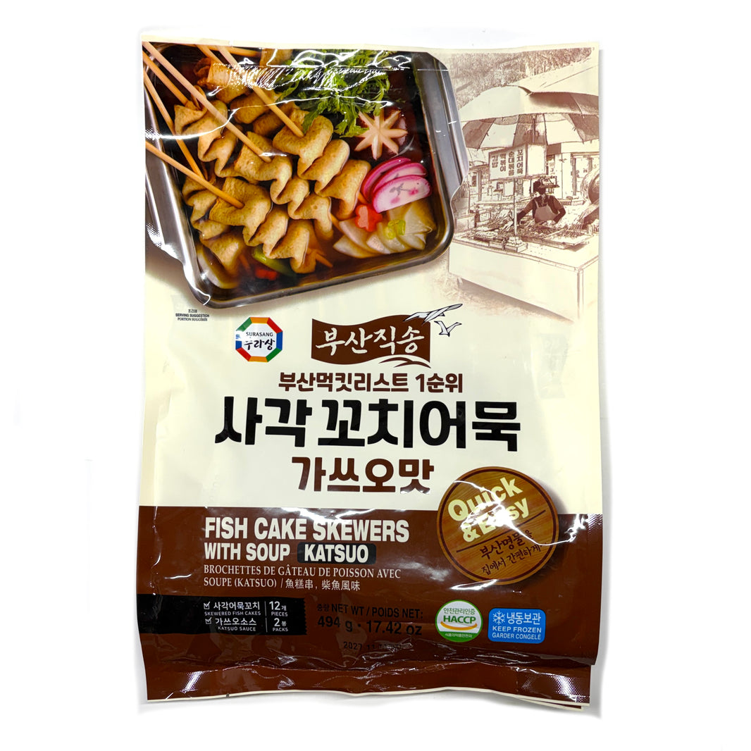 [Surasang] Fish Cake & Rice Cake Skewers w. Soup Katsuo / 수라상 부산직송 사각 꼬치 어묵 가쓰오맛 (494g)
