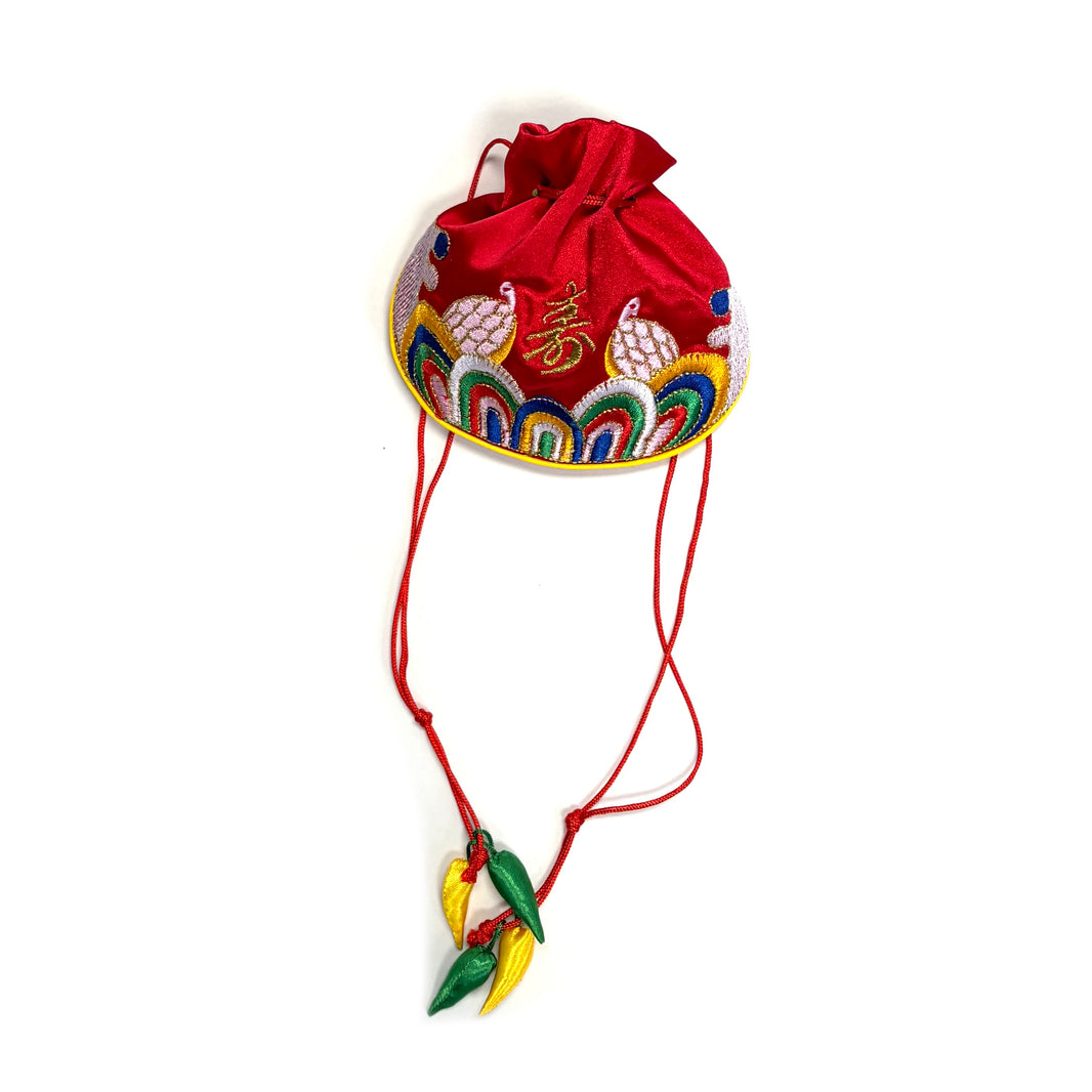 [Korea] Traditional Korean Luck Pouch Type B Embroidery Red / 민속놀이 복주머니 자수 타입 B 빨강색