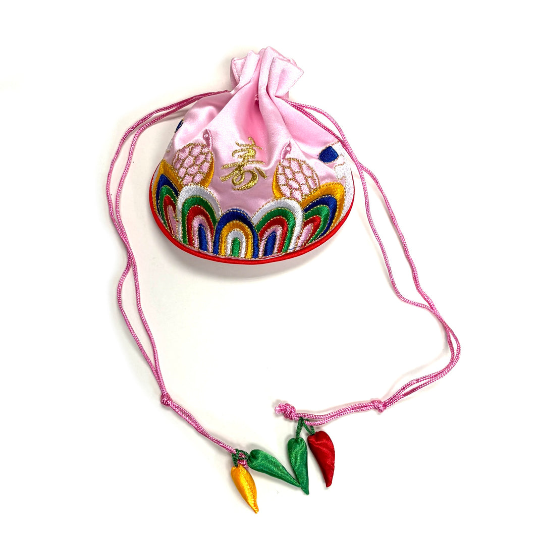 [Korea] Traditional Korean Luck Pouch Type B Embroidery Pink / 민속놀이 복주머니 자수 타입 B 분홍색