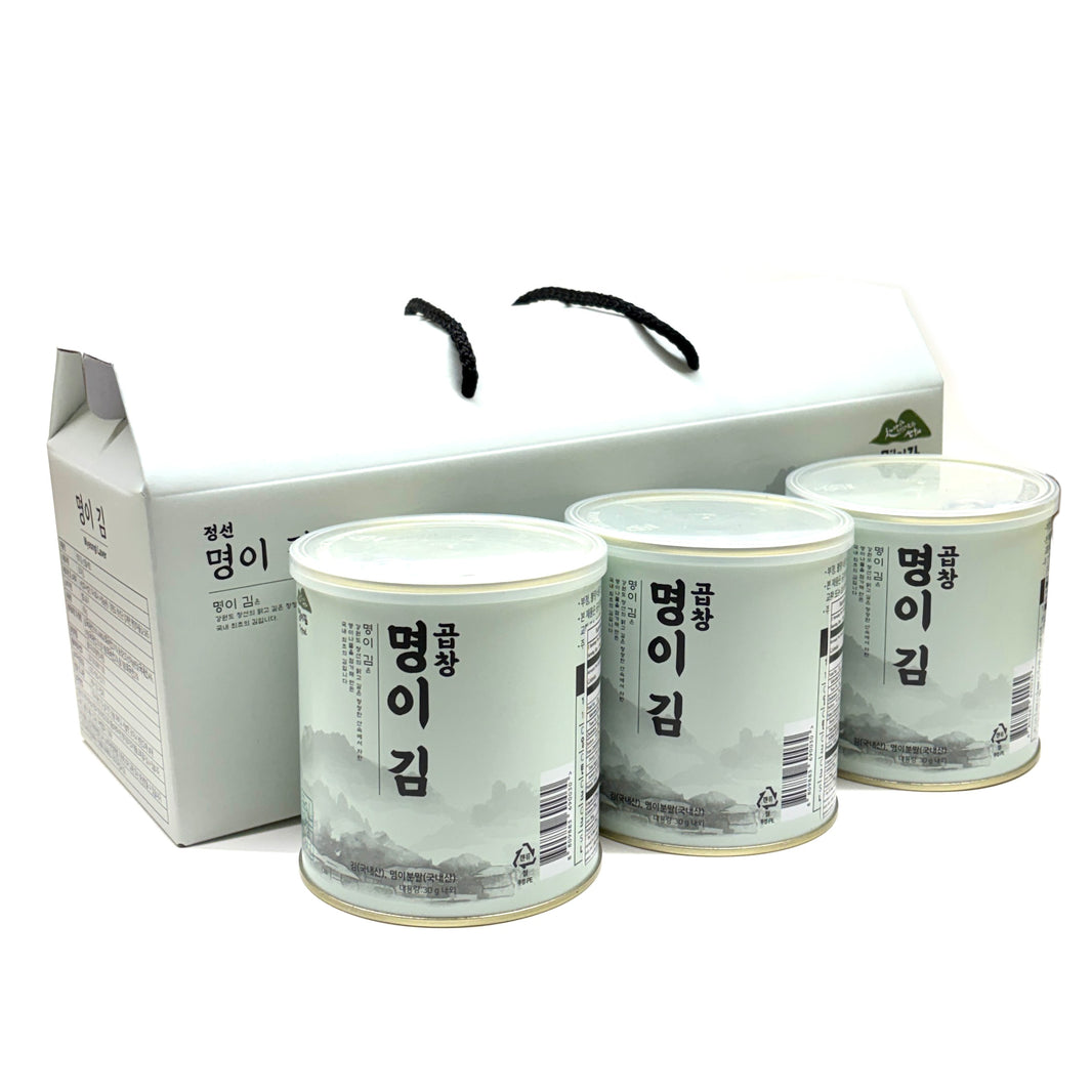 [Myung-E] Seasoned Gopchang Seaweed Can Gift Set / 명이김 곱창 캔 김 선물 세트 (90g / 30g x3)