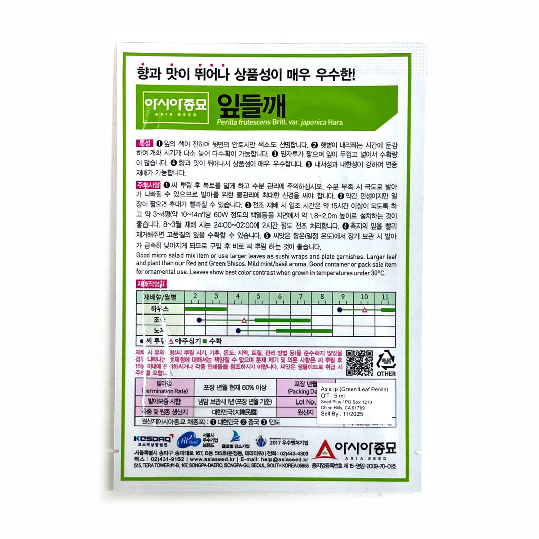 [Korean Seeds] Perilla Leaf Seeds / 잎들깨 들깨 씨앗 (10g)