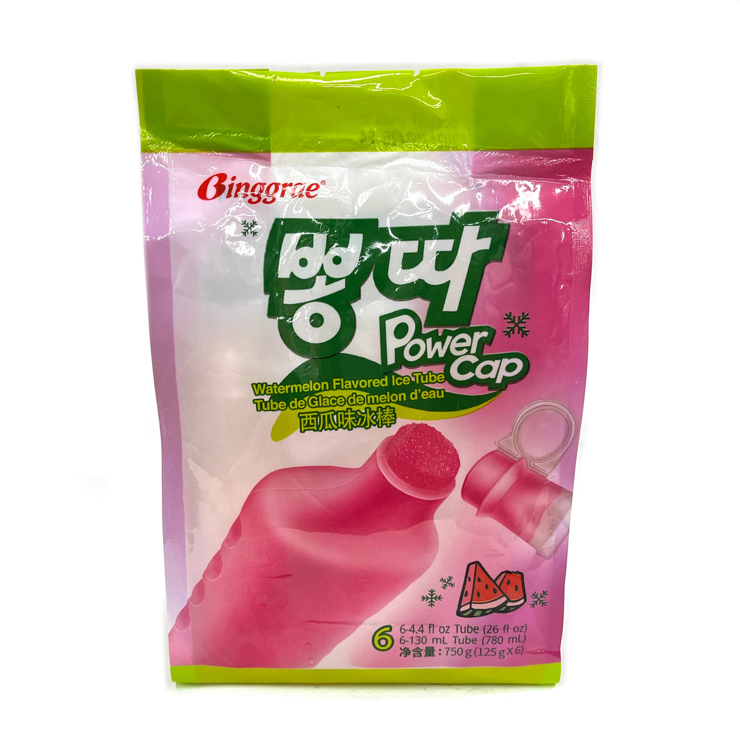 [Bingrae] Watermelon Flavored Ice Tube Power Cap Popsicle / 빙그레 뽕따 수박 맛 (130ml x 6pcs)