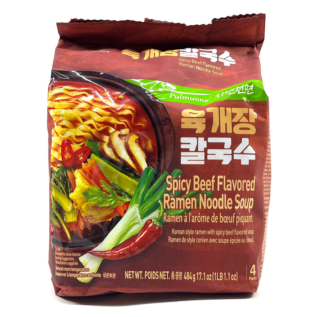 [Pulmuone] Spicy Beef Flavored Ramen Noodle Soup / 풀무원 자연건면 육개장 칼국수 라면 (4pks)