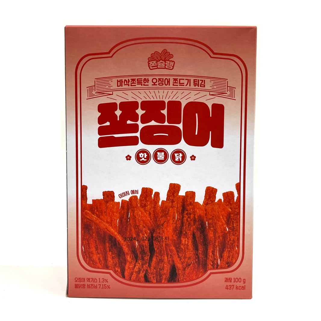 [Jjonchelin] Squid Snack Spicy Buldack / 쫀슐랭 바삭쫀득한 오징어 쫀드기 튀김 쫀징어 핫불닭 (100g)