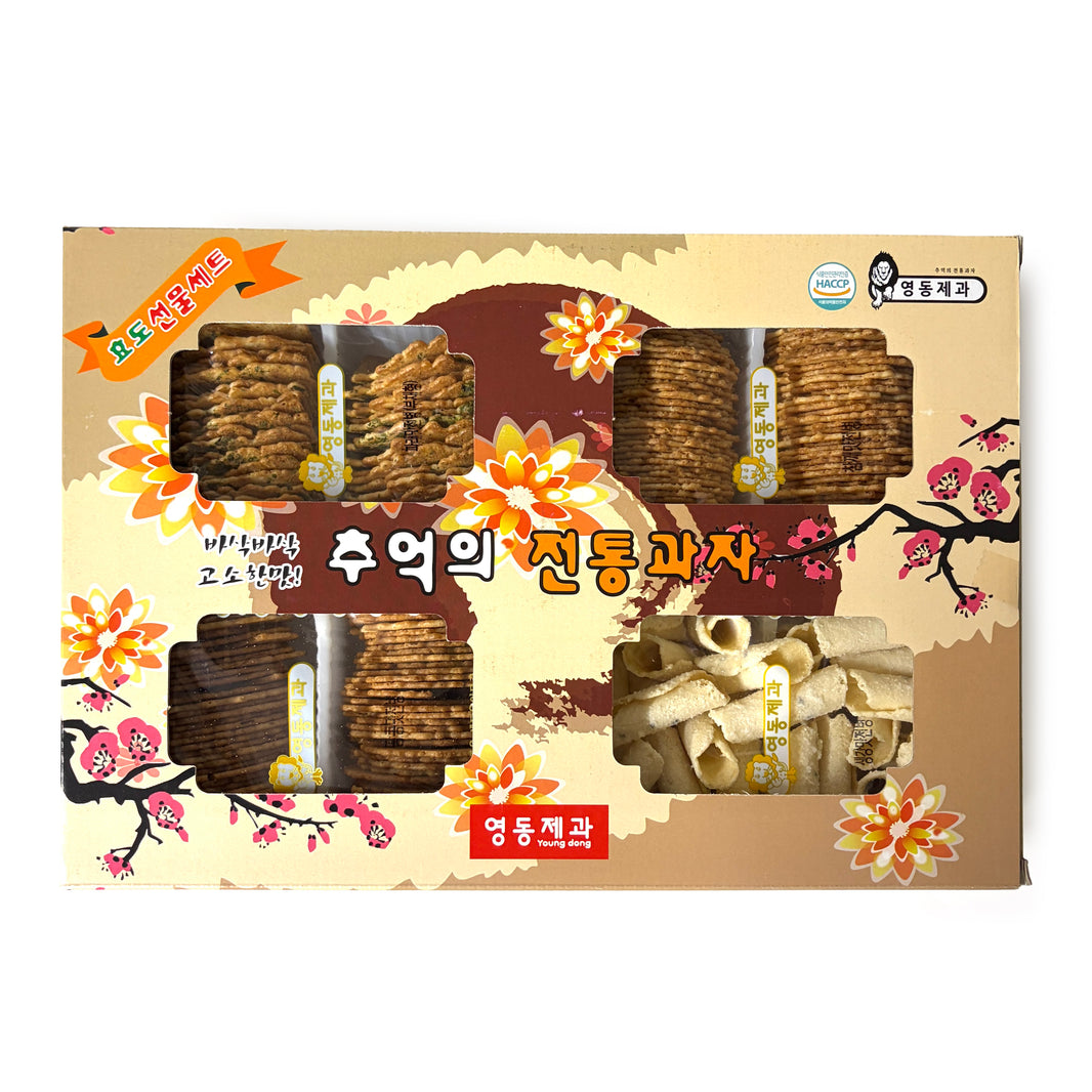 [Youngdong] Rice Cracker Gift Set Sesame, Peanut, Ginger, Seaweed / 영동 추억의 전통과자 전병 선물 세트 (830g)