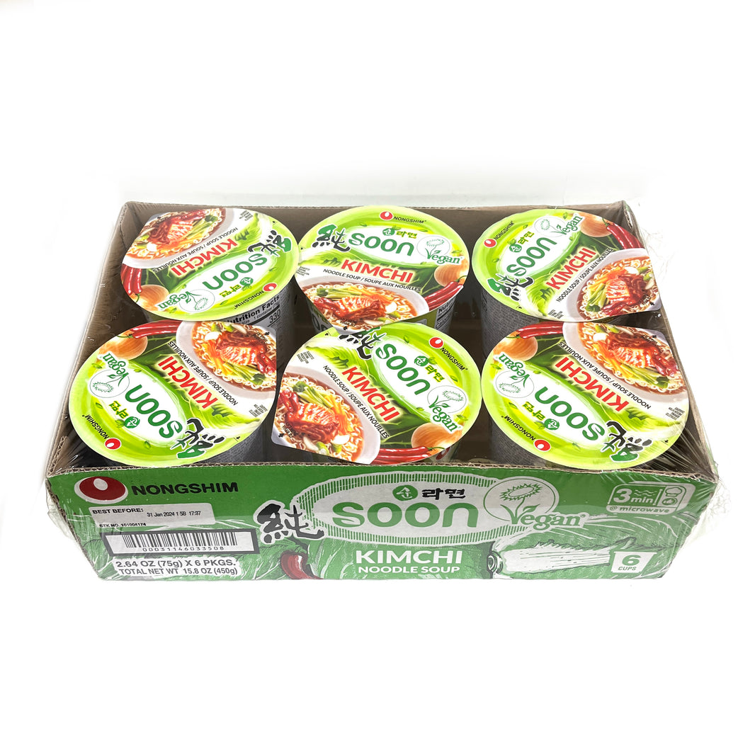 [Nongshim] Soon Kimchi Noodle Soup Ramen Vegan 6-Cup / 농심 순라면 비건 김치 컵 라면 작은컵 (6pk)