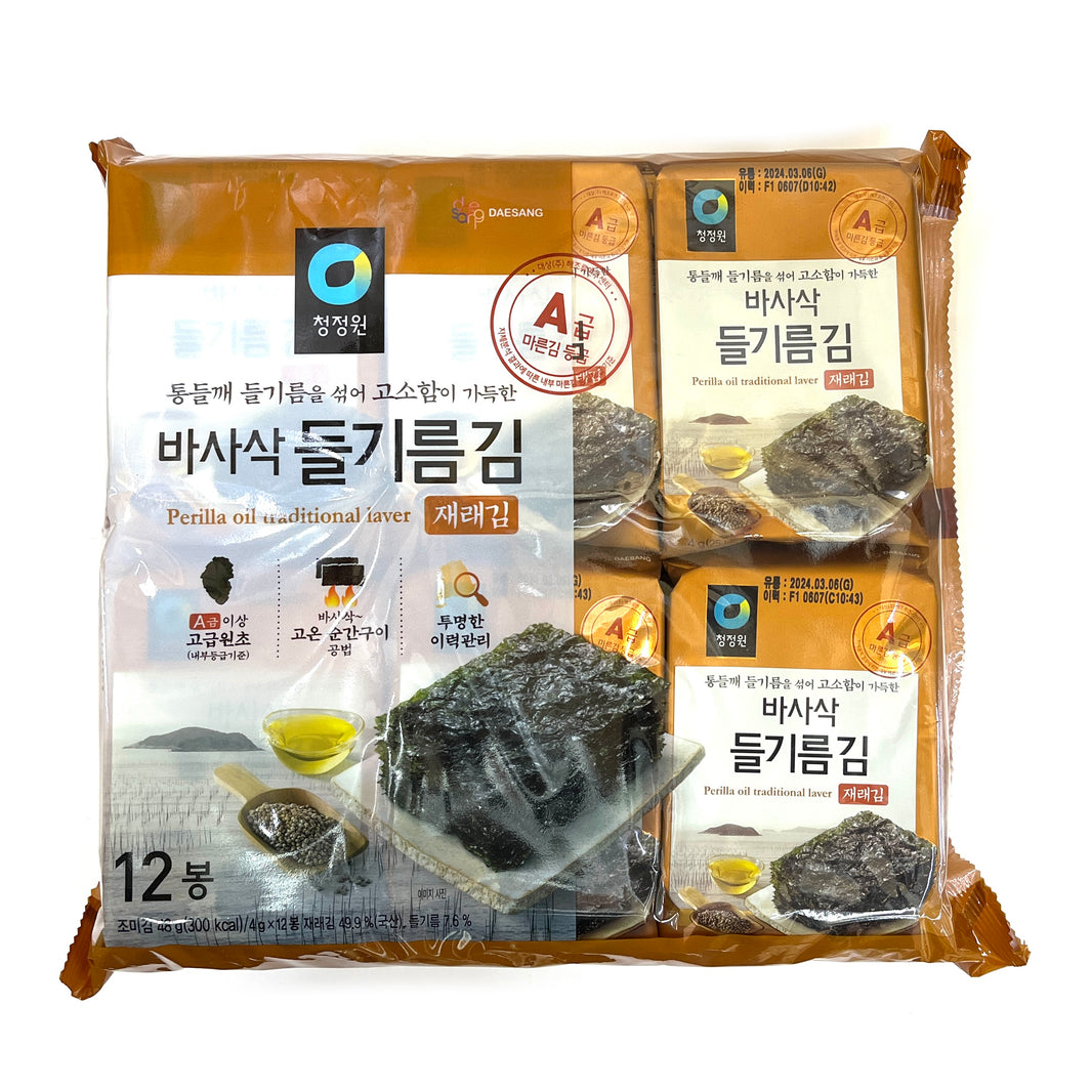 [CJO] Perilla Oil Traditional Laver Seaweed / 청정원 바사삭 들기름김 재래김 도시락 (12pk)