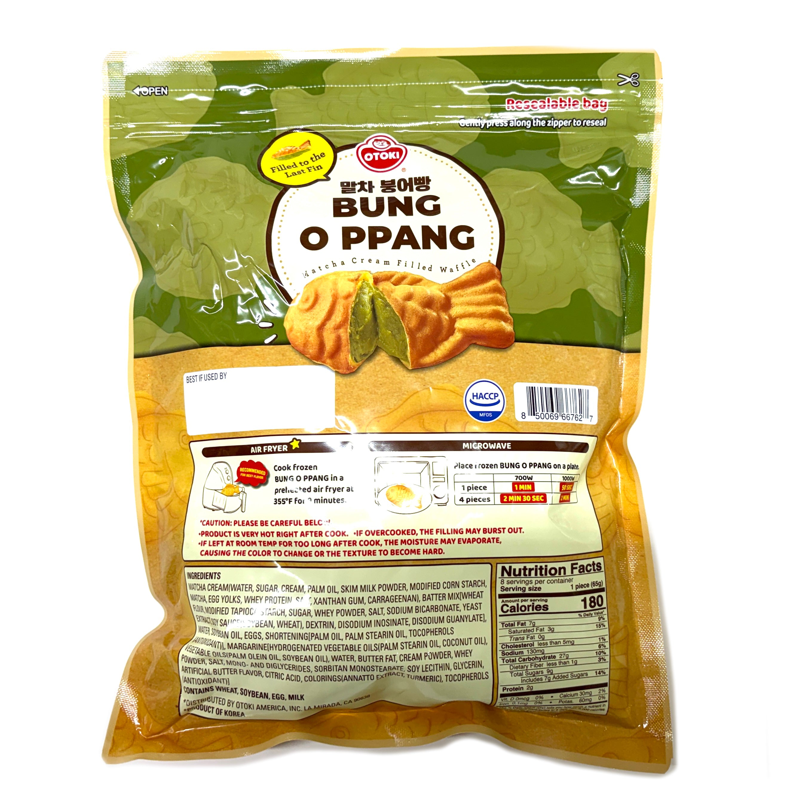 Otoki] Bung O PPang Matcha Cream Filled Fish-Shaped Waffle