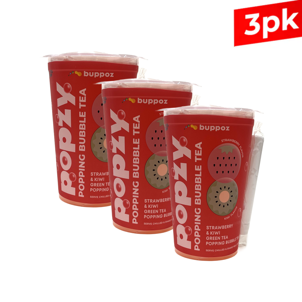[Buppoz] Popzy Popping Bubble Tea Strawberry & Kiwi / 팝지 팝핑 버블티 딸기 & 키위 그린티 (3pk)