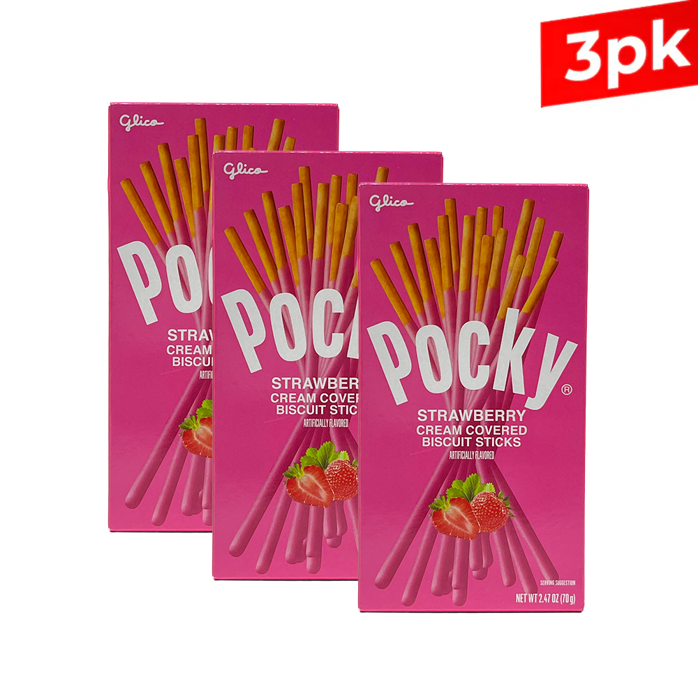 [Glico] Pocky Strawberry Cream Covered Biscuit Sticks / 글리코 포키 딸기 (70g x3)