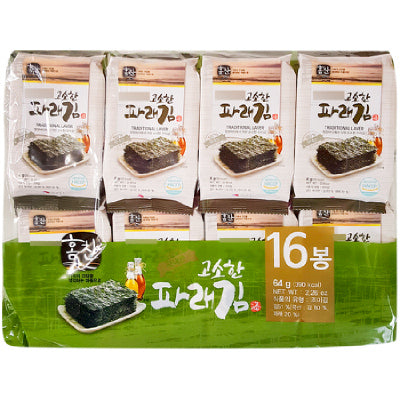 [HOMECHAN] TASTY SEASONED LAVER (PARAE) 4G 16PKS / 홈찬 고소한 파래김 4G 16팩