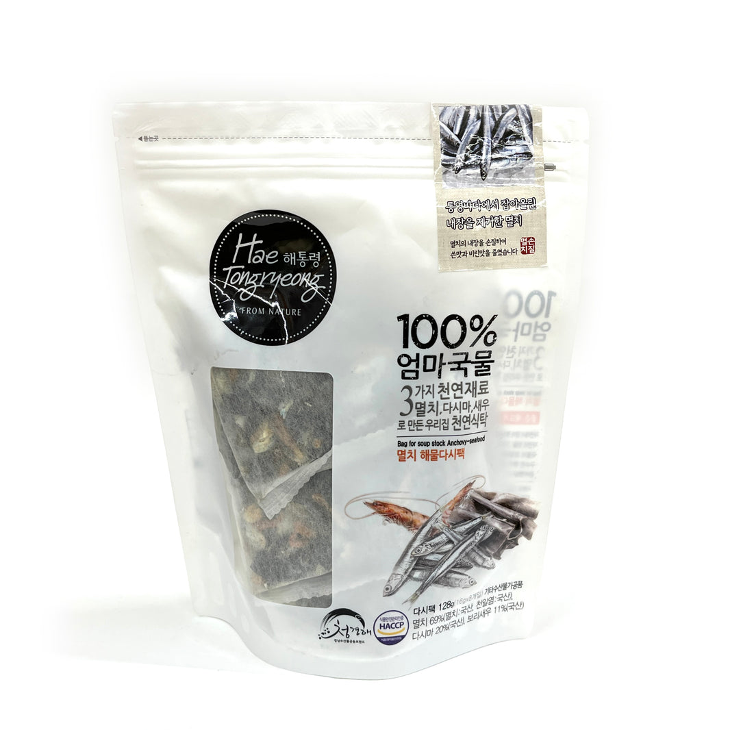 [Hae Tongryeong] Soup Stock Tea Bag Anchovy Kelp & Shrimp / 해통령 100% 엄마국물 멸치 해물 다시마팩 육수 티백 (128g)