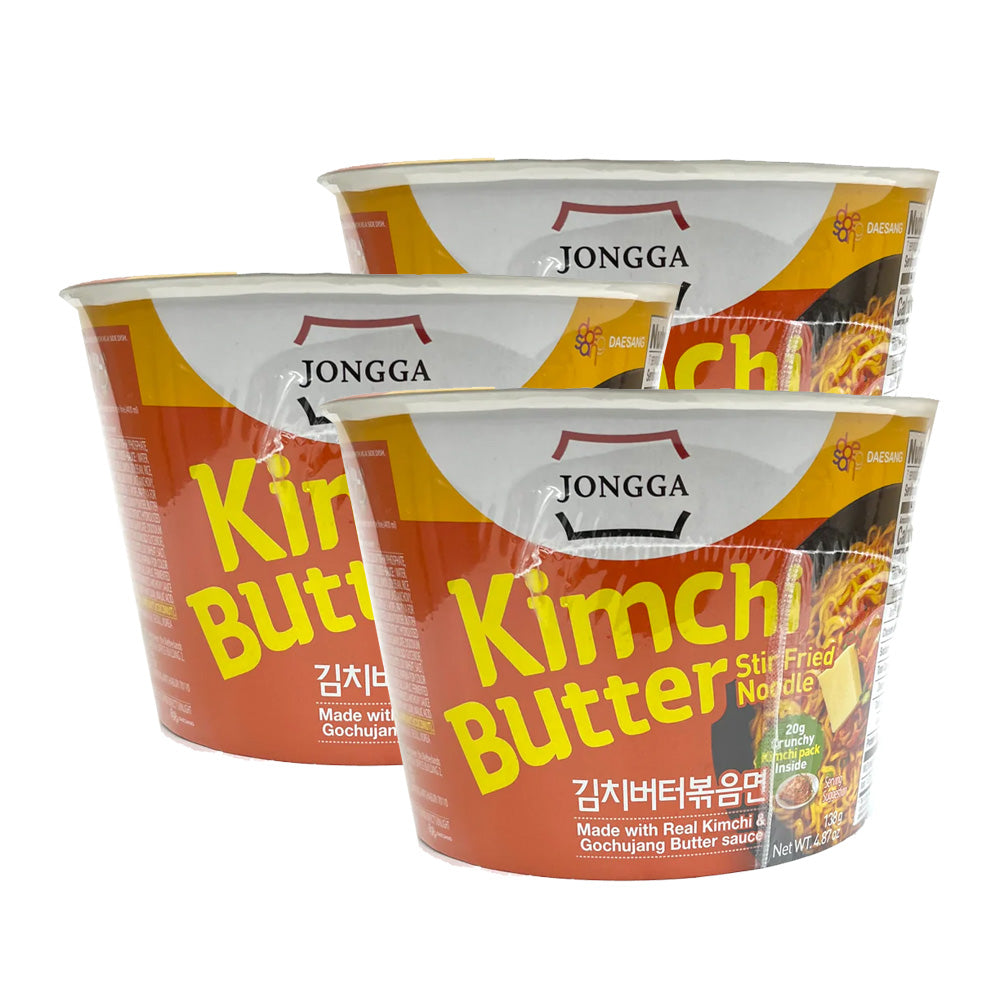 [Jongga] Kimchi Butter Stir Fried Ramen Cup / 종가 김치 버터 볶음 컵 라면 큰컵(140g x3)